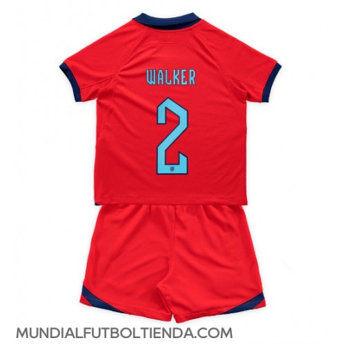 Camiseta Inglaterra Kyle Walker #2 Segunda Equipación Replica Mundial 2022 para niños mangas cortas (+ Pantalones cortos)